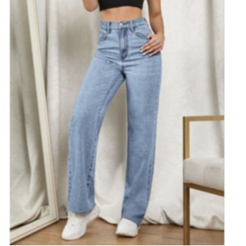 Calça Jeans Feminina Wide Leg Shopee Gaven Cintura Alta Tecido Grosso Marmorizada Linha Premium