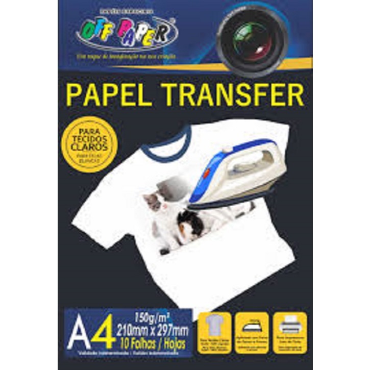 Papel Transfer Tecidos Claros A4 150g Off Paper 10 Folhas Ferro de Passar Impressora Comum Epson L3260 L4260 Canon G3100