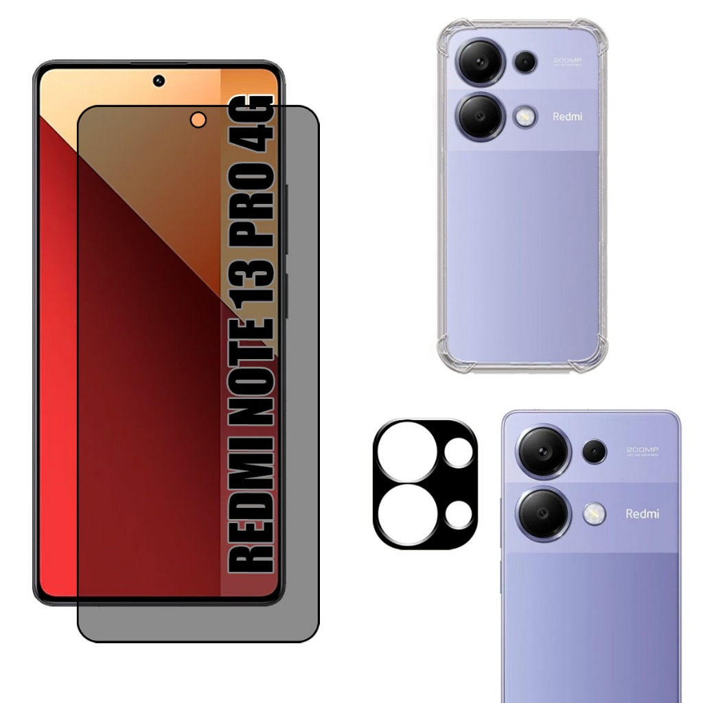 Kit Para Redmi Note 13 Pro 4G | Película de Privacidade 3D - Capa Anti Shock - Película da Câmera 3D em Oferta na Shopee