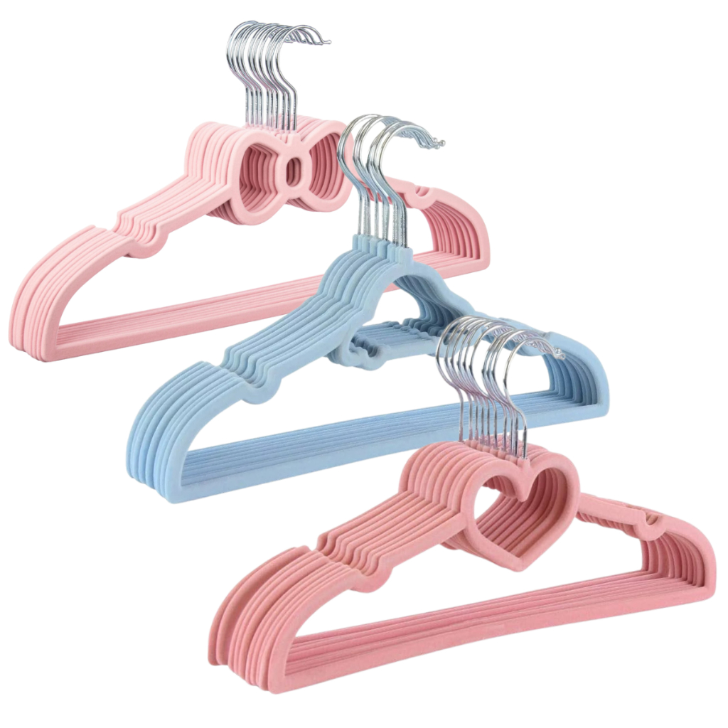 Cabide Infantil de Veludo Slim Vários Modelos Kit com Azul, Rosa, Branco Vermelho Crianças Lojas