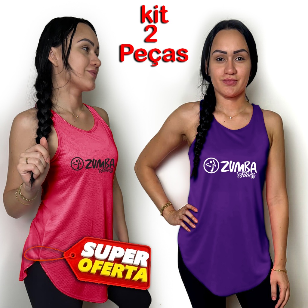 kit 2 Peças Blusa Feminina tapa bum bum Regata Long line Academia  Esportiva fitness(est. Zumba fit 15) Caminhada leve