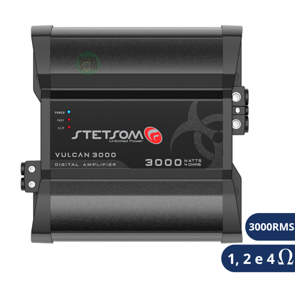 Módulo amplificador Stetsom Vulcan 3000 1 canal de 3000RMS disponível em 1, 2 e 4 ohms