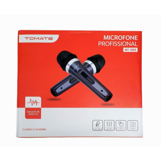 KIT Microfone Profissional Com Fio Duplo Tomate Mt-1003