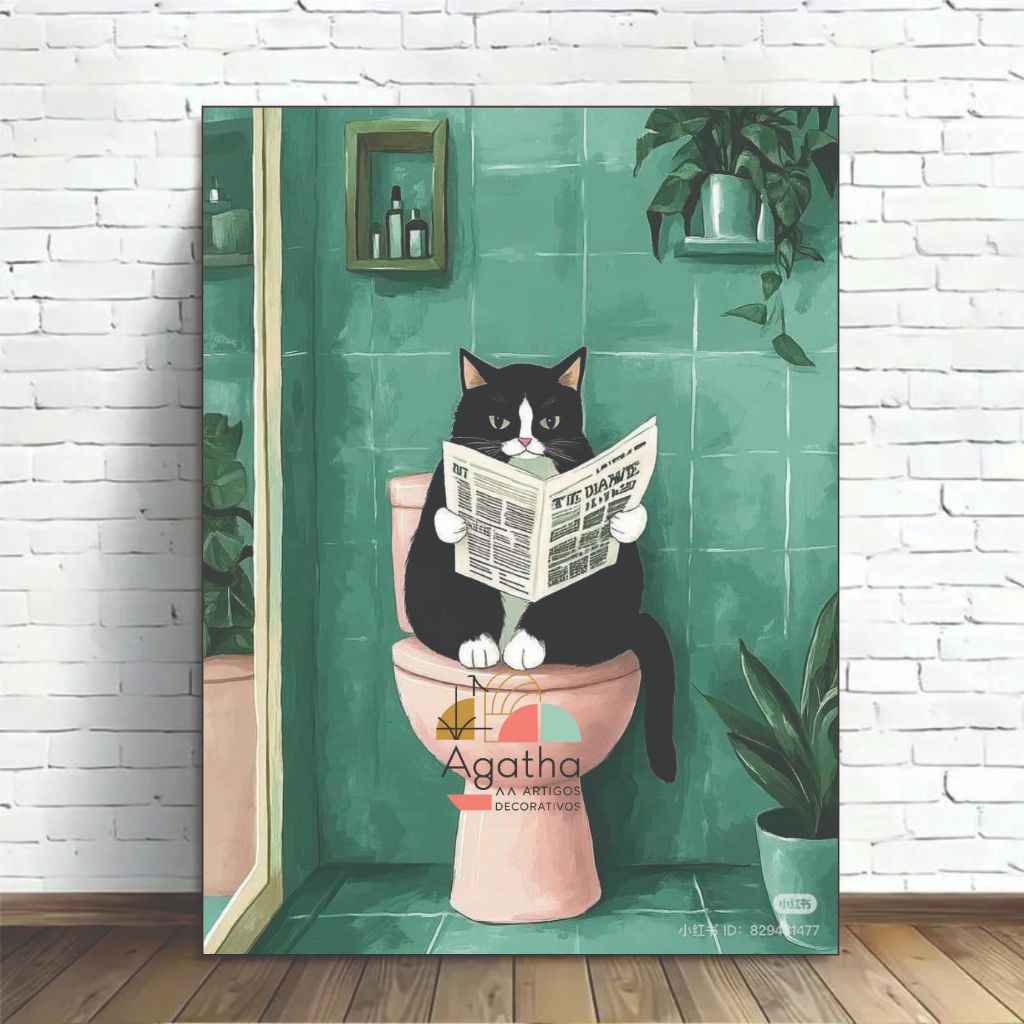 Quadro Gato preto e branco no banheitro 1 peça Premiun  pet shop consultório veterinário gato em Oferta na Shopee