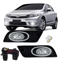 Kit Farol Milha Neblina Civic 2012 2013 2014 Com Moldura Cromada E Botao Modelo Original