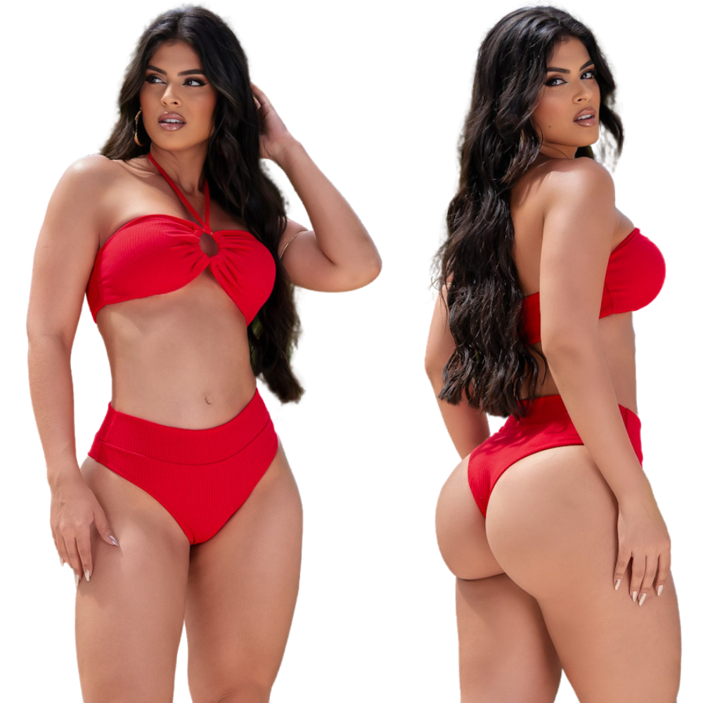biquini com calcinha cós alto tomara que caia biquíni cintura alta em Oferta na Shopee