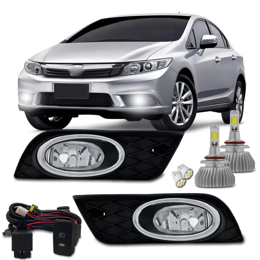 Kit Farol Milha Neblina Civic 2012 2013 2014 2015 + Kit Super Led H11 6000k