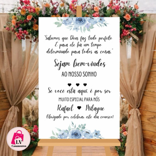 Quadro Placa Decorativa Casamento Flores Azul Bem Vindos em Oferta na Shopee