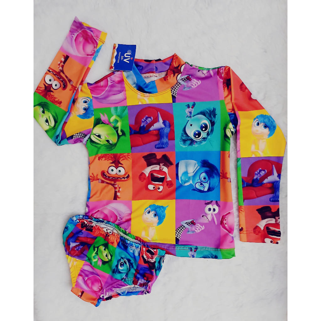 CONJUNTO DE ROUPA DE BANHO DE MENINA MINNIE, STITCH,DIVERTIDAMENTE KIT 2 PEÇA PROTEÇÃO SOLAR PARA VERÃO