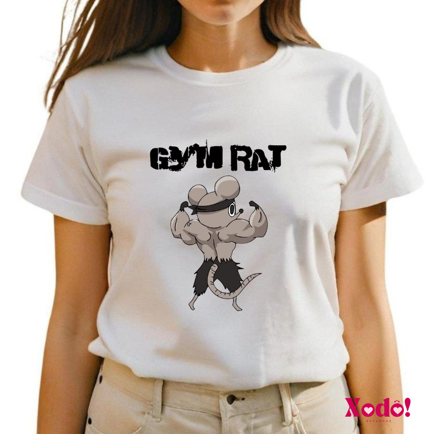 Camiseta Estampada Unissex Gym Rat Rato de Academia Treino Exercício Poliéster