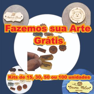 Etiquetas em couro sintético 15, 30 , 50 ou 100 unidades personalizadas e gravadas a laser em Oferta na Shopee