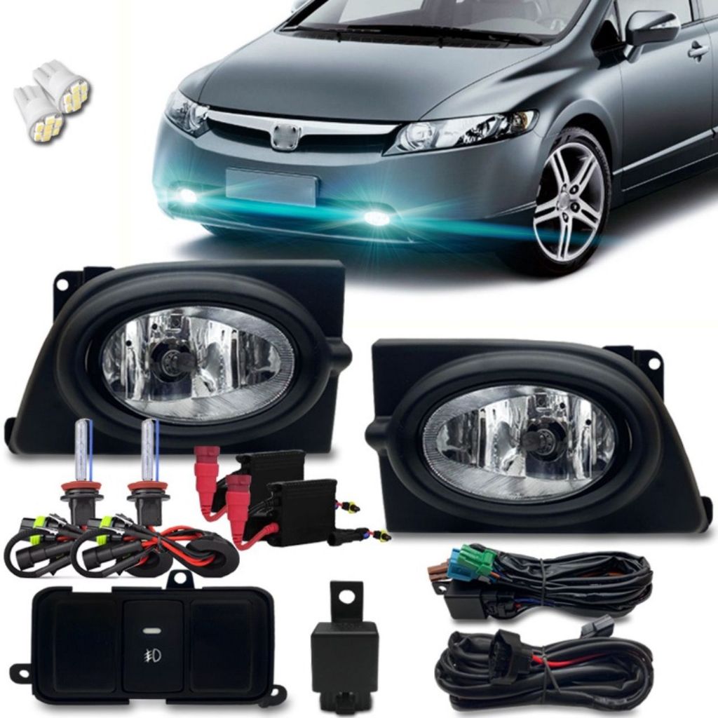 Kit Farol Milha Neblina Civic 2006 2007 2008 + Kit Xenon H11 8000k