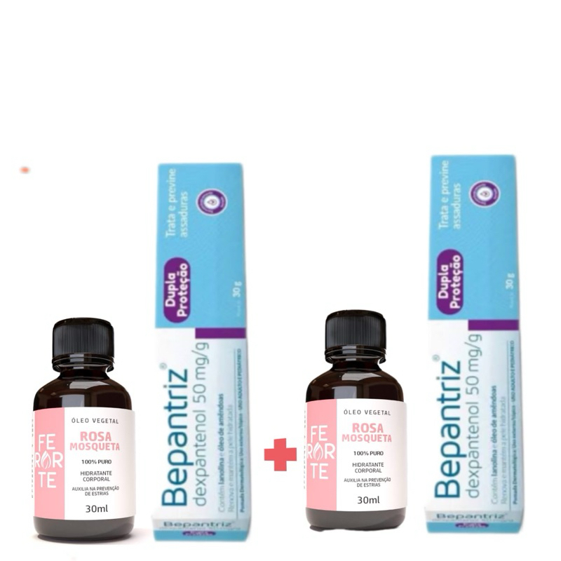 Super kit 2 óleos de rosa mosqueta 100% puro  mais 2 pomadas bepantriz dupla proteção manchas