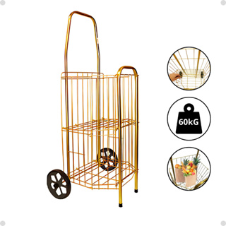 Carrinho De Feira Dobrável 2 Partes Dourado E Prata Compras Feira Compacto Ágil 60kg Reforçado em Oferta na Shopee