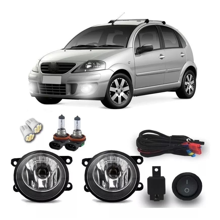 Kit Farol Milha Neblina C3 2009 2010 2011 2012 2013 Com Lampadas