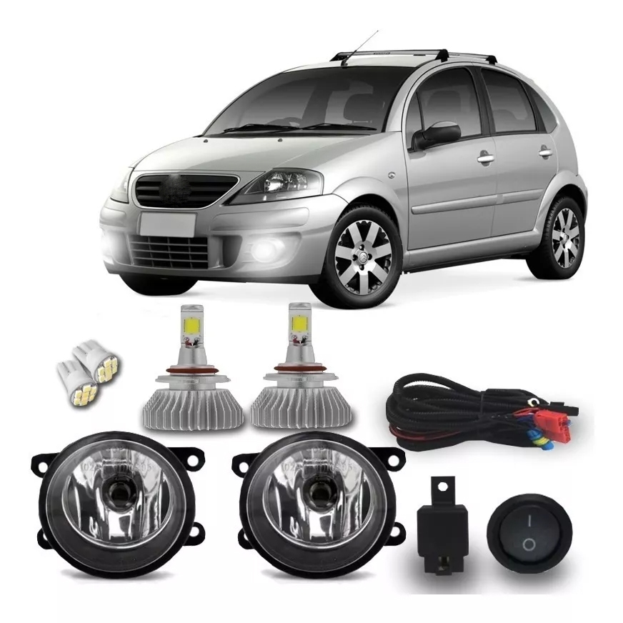 Kit Farol Milha Neblina Auxiliar Citroen C3 2009 2010 2011 2012 2013 + Kit Super Led 6000k