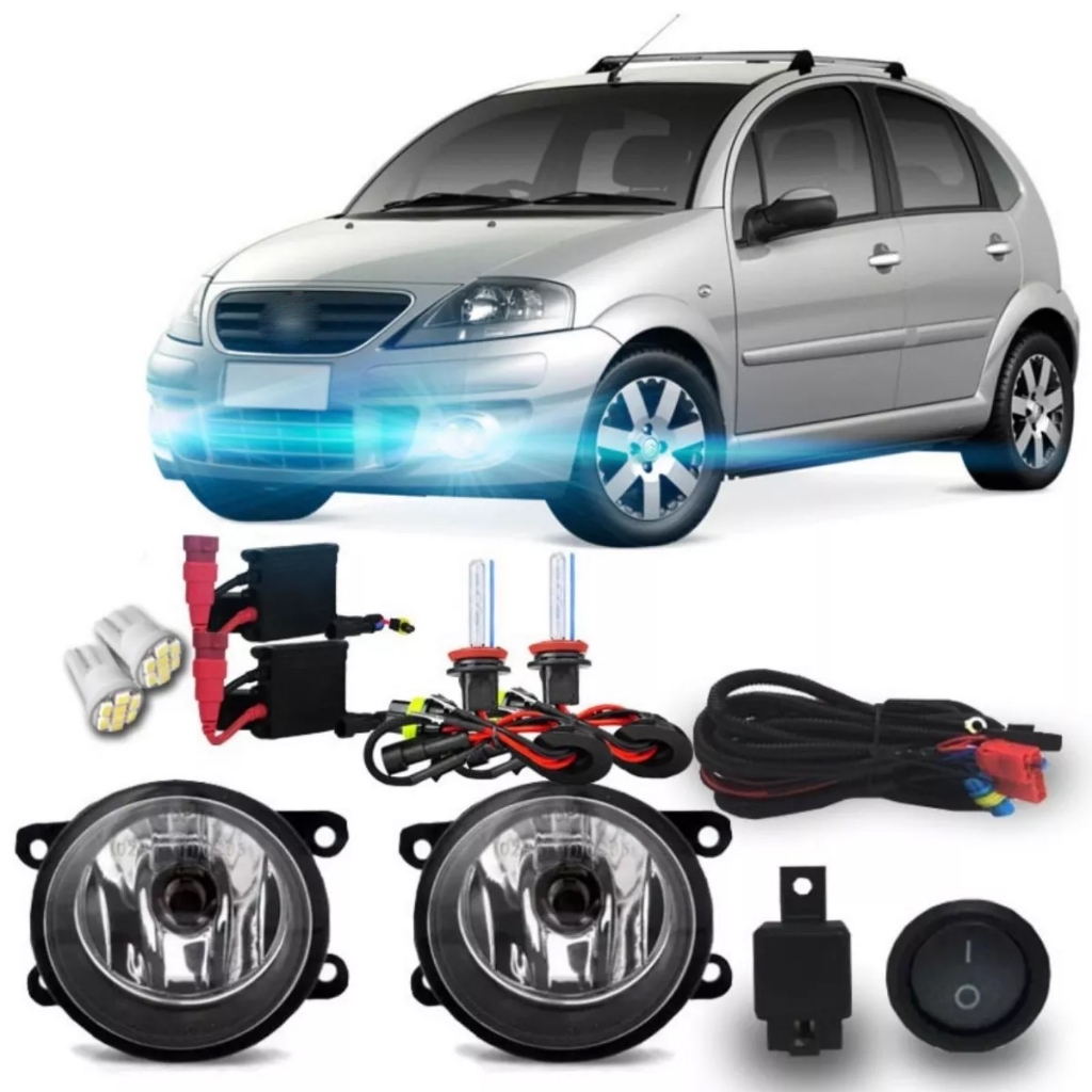 Kit Farol Milha Neblina Auxiliar C3 2009 2010 2011 2012 2013 + Kit Xenon 8000k