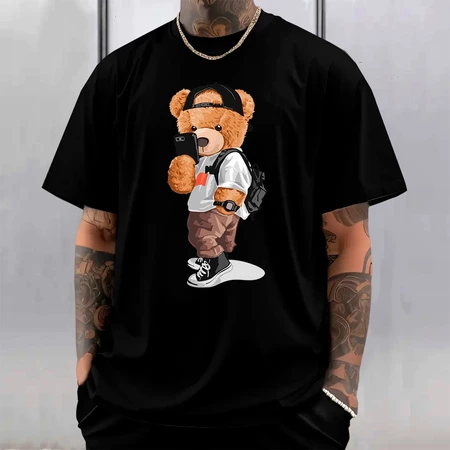 Camiseta Urso Selfie Streetwear 100% Algodão Premium Camisa Masculina Estilo Rua