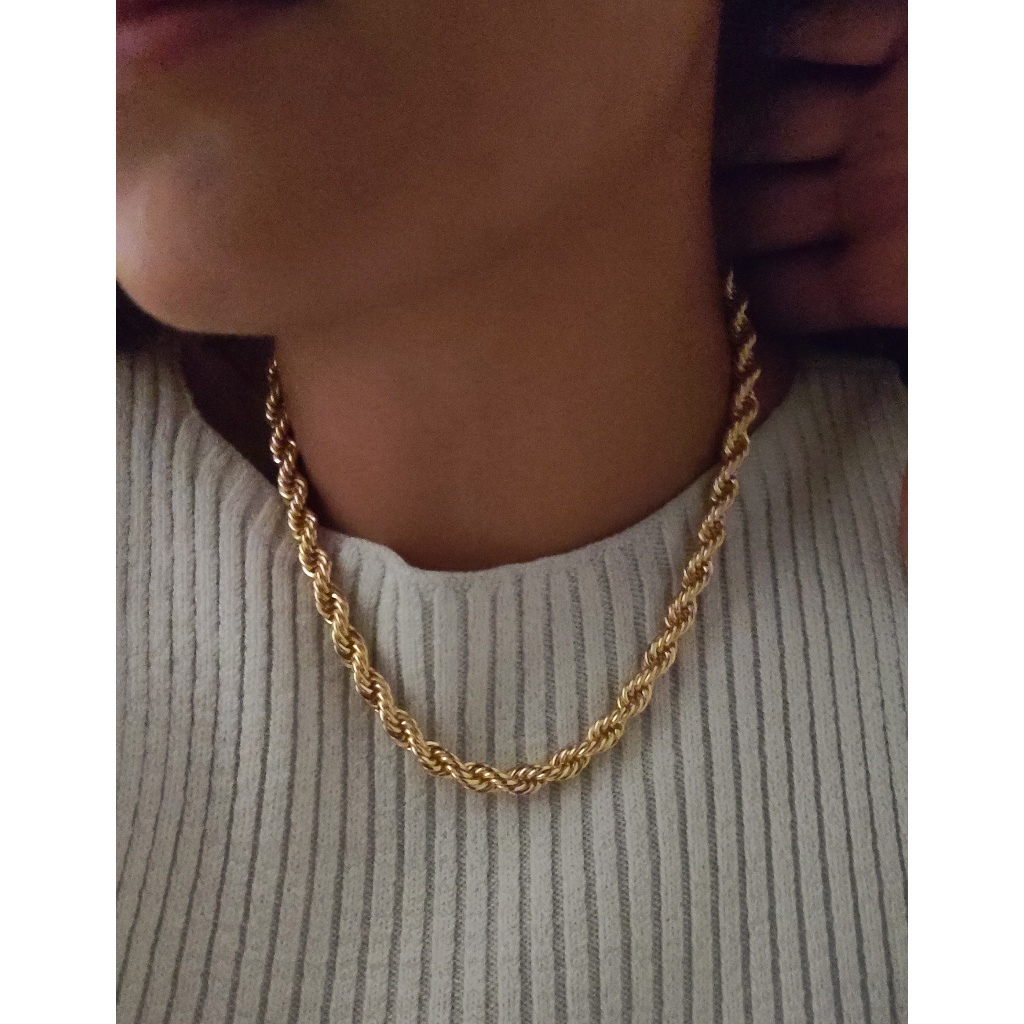 Colar Cordão Baiano Torcido Banhado a Ouro 18K Unissex Feminino Choker Elegante Moderno Promoção