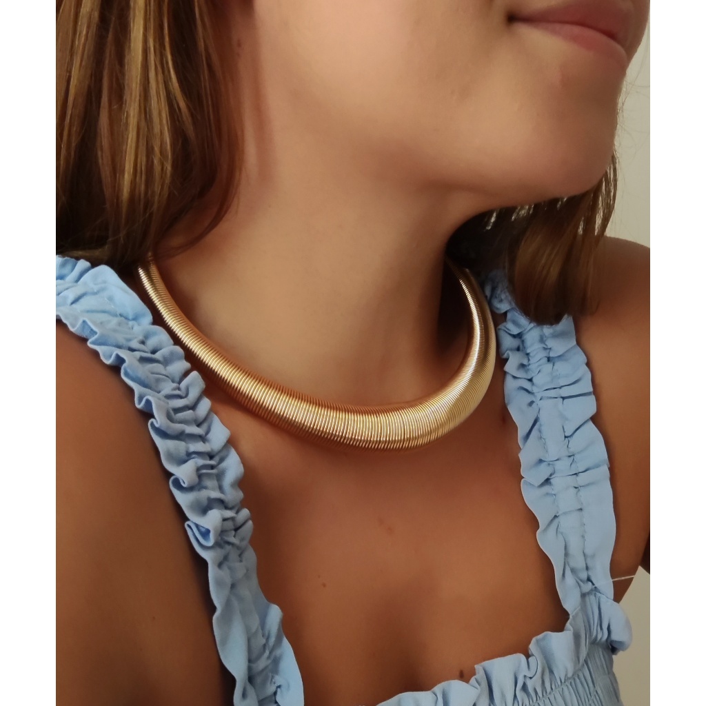 Choker Grosso Elegante Despojado Banhado a Ouro 18k Dourado Luxo Semijóia Chic Feminina Folheado