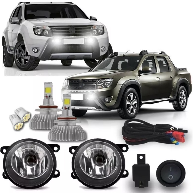 Kit Farol Milha Neblina Auxiliar Renault Duster/ Oroch 2011 2012 2013 2014 2015 2016 2017 2018 2019 + Kit Super Led