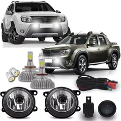Kit Farol Milha Neblina Auxiliar Renault Duster/ Oroch 2011 2012 2013 2014 2015 2016 2017 2018 2019 + Kit Super Led