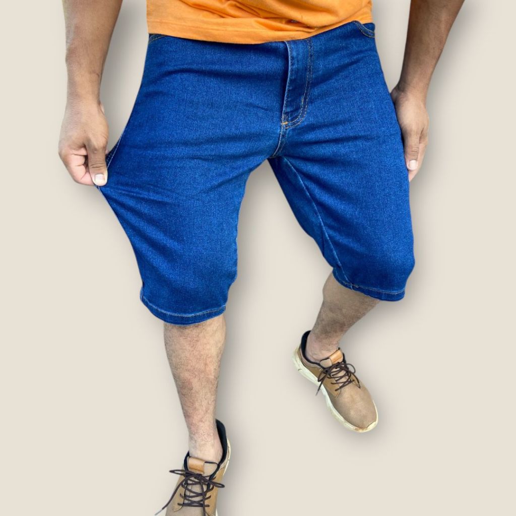 Bermuda Jeans Masculina Tradiconal Short Básico Com Elastano Lycra