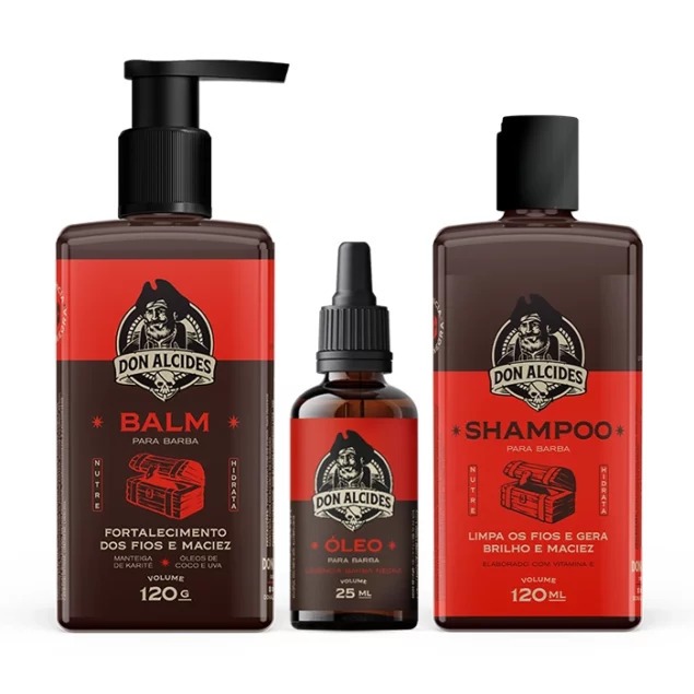 Kit para Barba Premium - Shampoo + Balm + Óleo para Barba Don Alcides Barba Negra