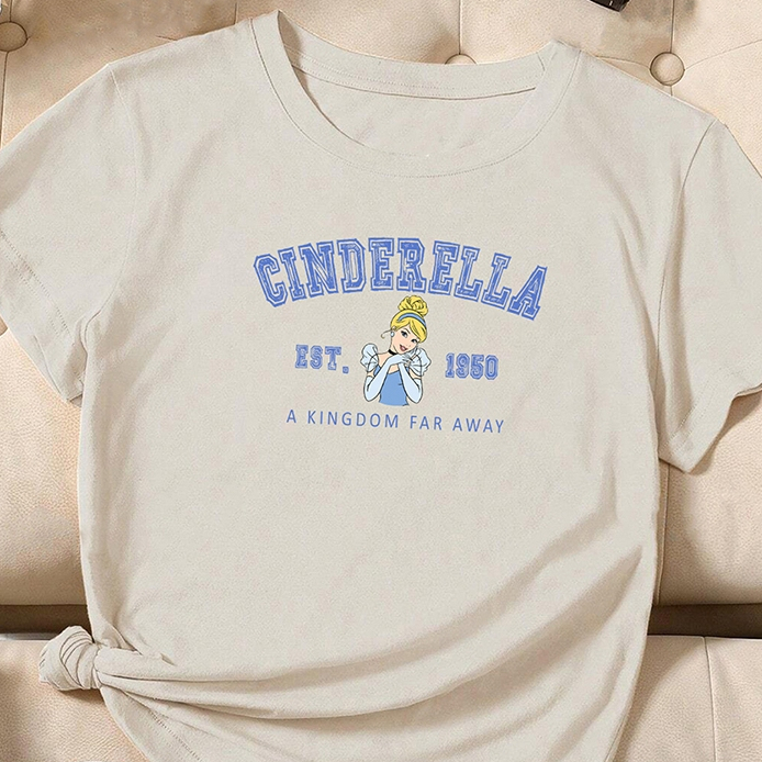Camiseta feminina de algodão princesas Disney Cinderela off white premium em Oferta na Shopee