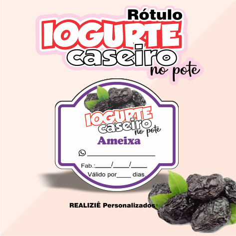Adesivos Glossy IOGURTE CASEIRO  de Ameixa 7x6cm 50und REF05