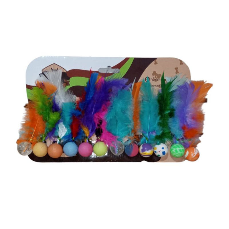 Brinquedo de Gato Bolinha Pula Pula | Brinquedo para Gato Peteca com Pena | Bolinha de Gato.