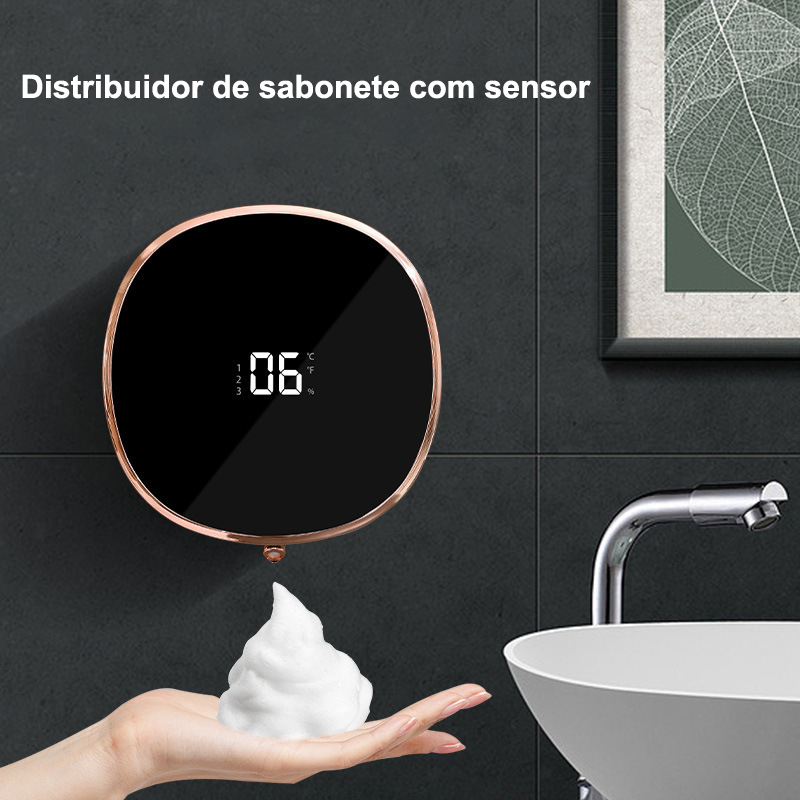 Dispensador Automático Inteligente de Sabão Montado Na Parede Sem Furos USB Recarregável 2...