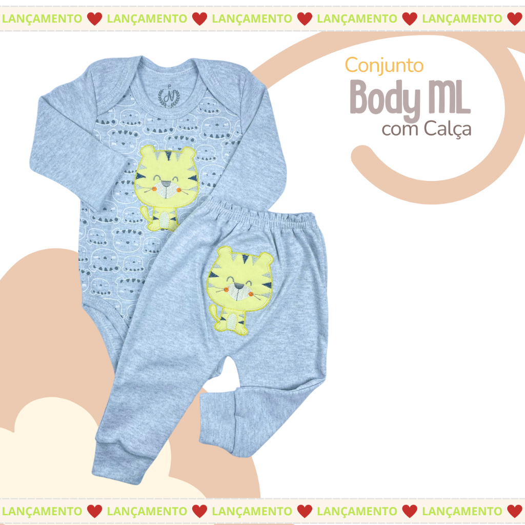 KIT BODY MANGA LONGA E CALÇA COM BORDADO em Oferta na Shopee