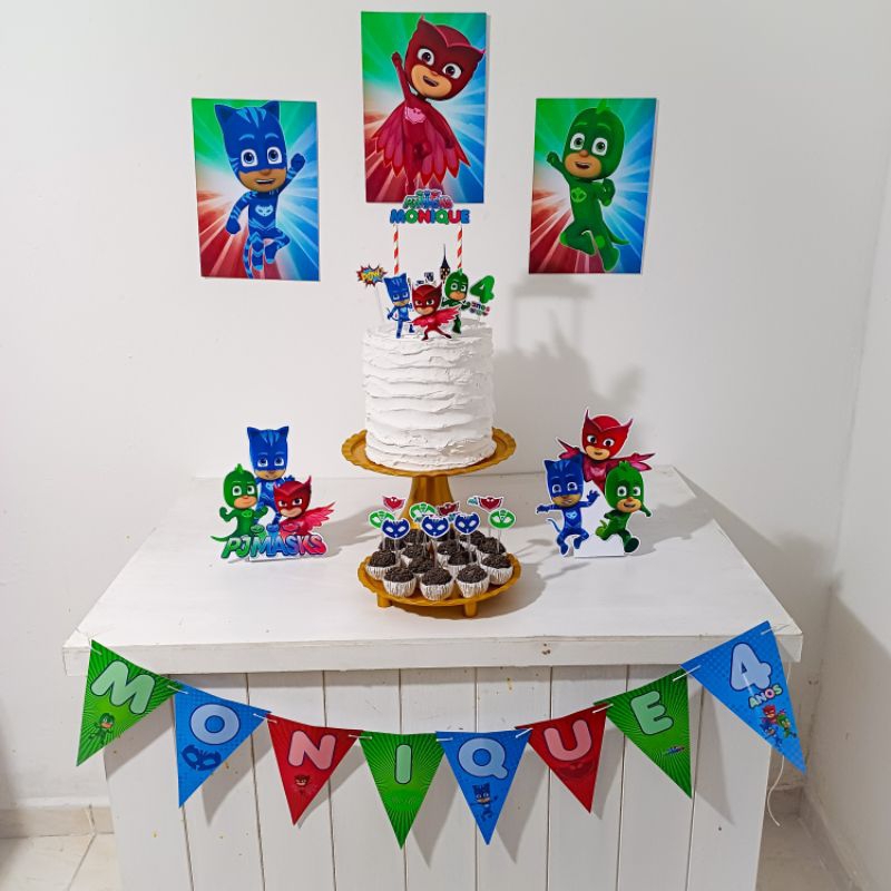 Kit Festa PJ Masks Personalizado Só Um Bolinho Festa em Casa Aniversário Infantil adulto Mesversário  lembrancinha