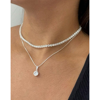 Colar Choker Riviera Cristal + Colar Ponto de Luz a Prata 925 Antialérgico