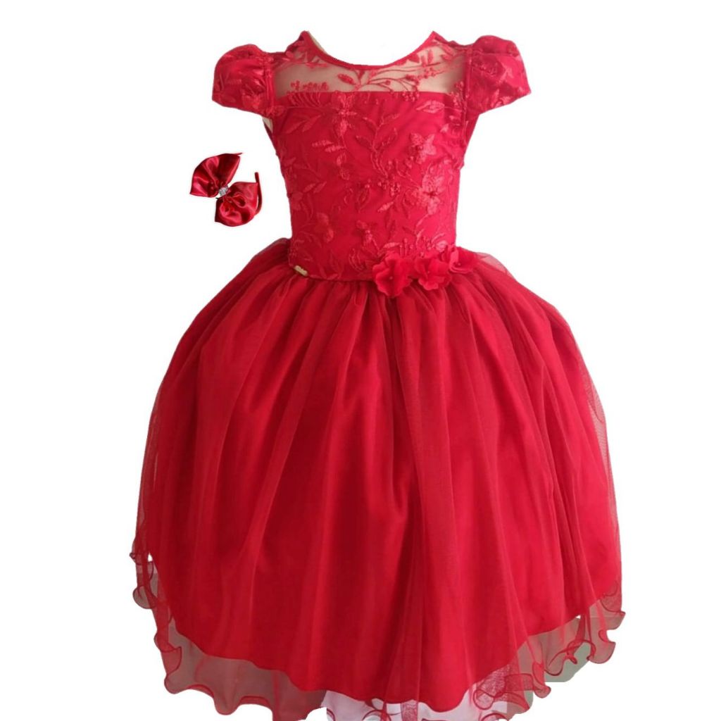 Vestido Infantil  Festa  Princesa Realeza  Vermelho Natal Com Tiara.