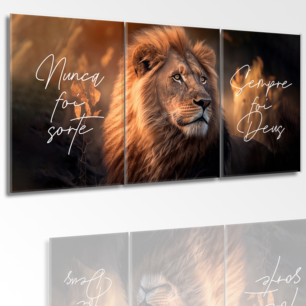 Quadro Decorativo Leão Rei Judá Religioso Nunca Foi Sorte Sempre Foi Deus Vários Modelos Tamanho Gg