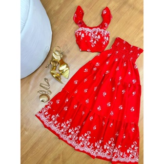 Conjunto  Feminino Com Alça Saia 3 Maria Crepe Floral. em Oferta na Shopee