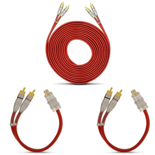Kit 1 Cabo Rca de 5 Metros + 2 Cabos RCA Y 1 Fêmea + 2 Machos Blindado Vermelho Tech One Svart em Oferta na Shopee