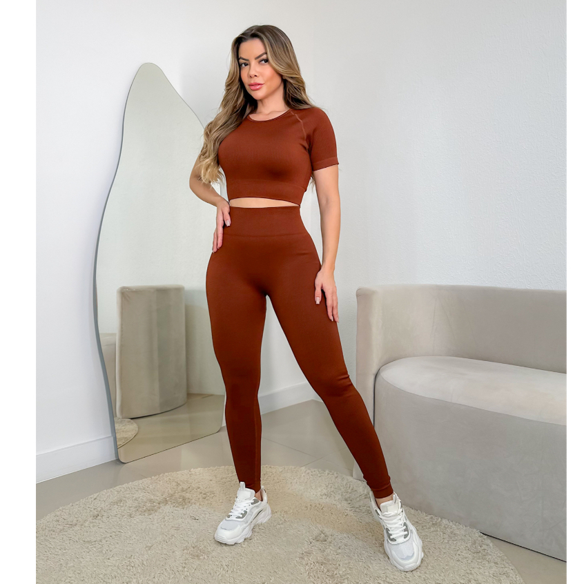 Conjunto Feminino Canelado Poliamida Grossa Esportivo Importado 3RD SD1422