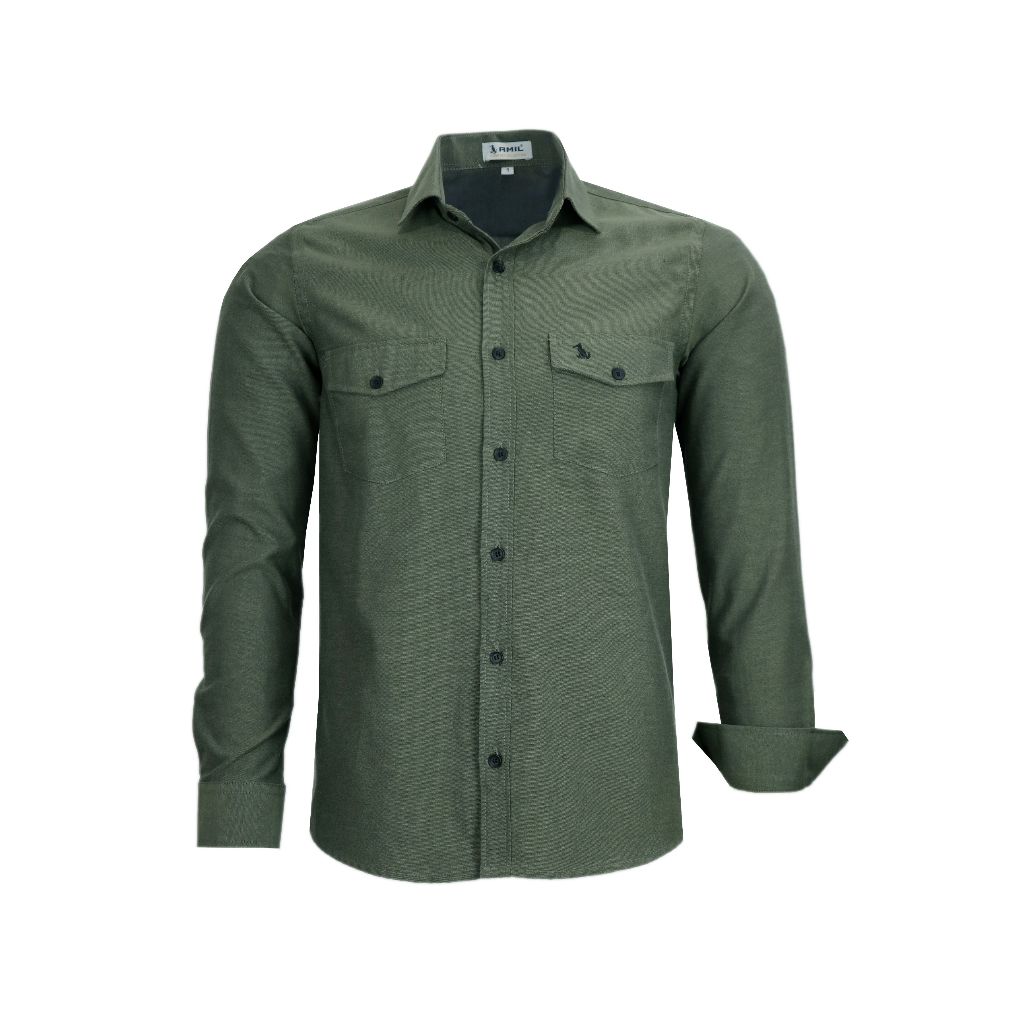 Camisa Social Amil Manga Longa 2 Bolsos Estilo Militar Fácil De Passar 1852