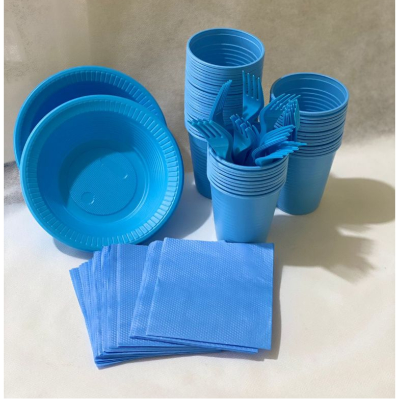 Kit Festa Descartaveis coloridos para 50 Pessoas - Pratos Garfo Copo Guardanapo descartáveis