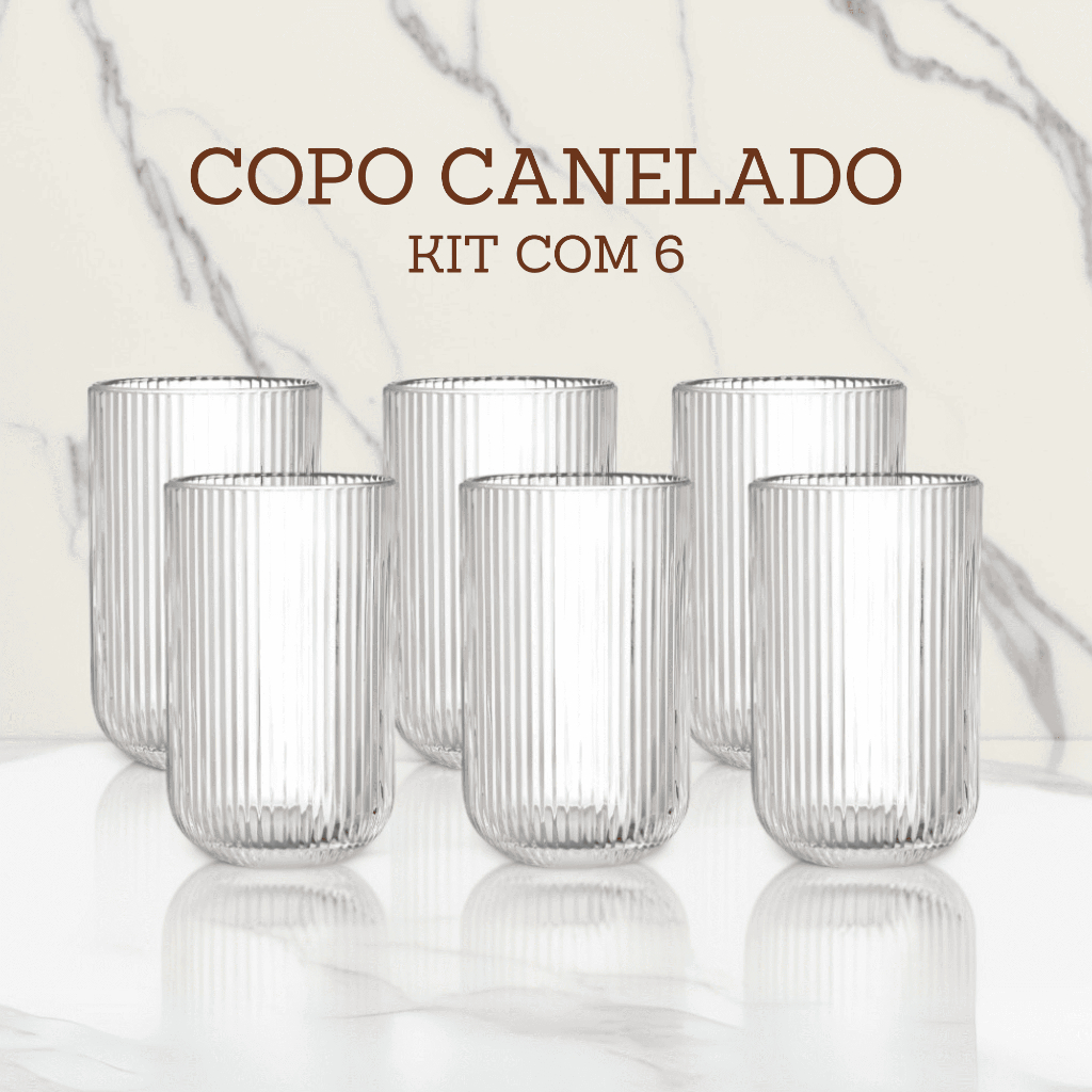 Jogo De Copos 6 Peças De Vidro Cameratta Canelado 420ml Suco Agua