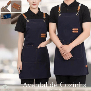 Avental de Cozinha Ajustável Com Botões Com Bolso Caseiro ou Profissional