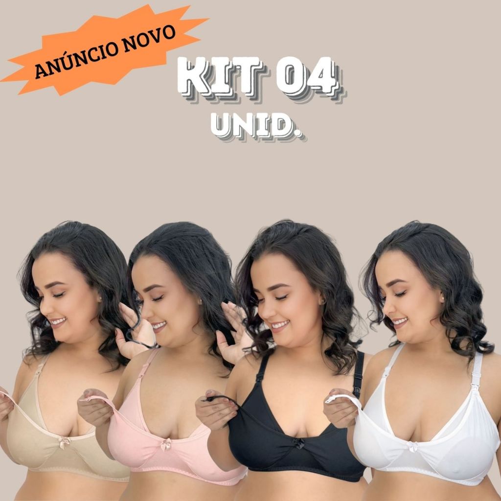 KIT 04 Sutiãs Amamentação Plus Size Alça Abre Fácil Reforçada MICROFIBRA Gestante Grávida.