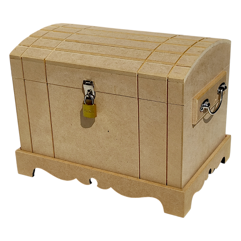 Caixa Grande Com Alça Baú Madeira Mdf Natural Cru + Cadeado