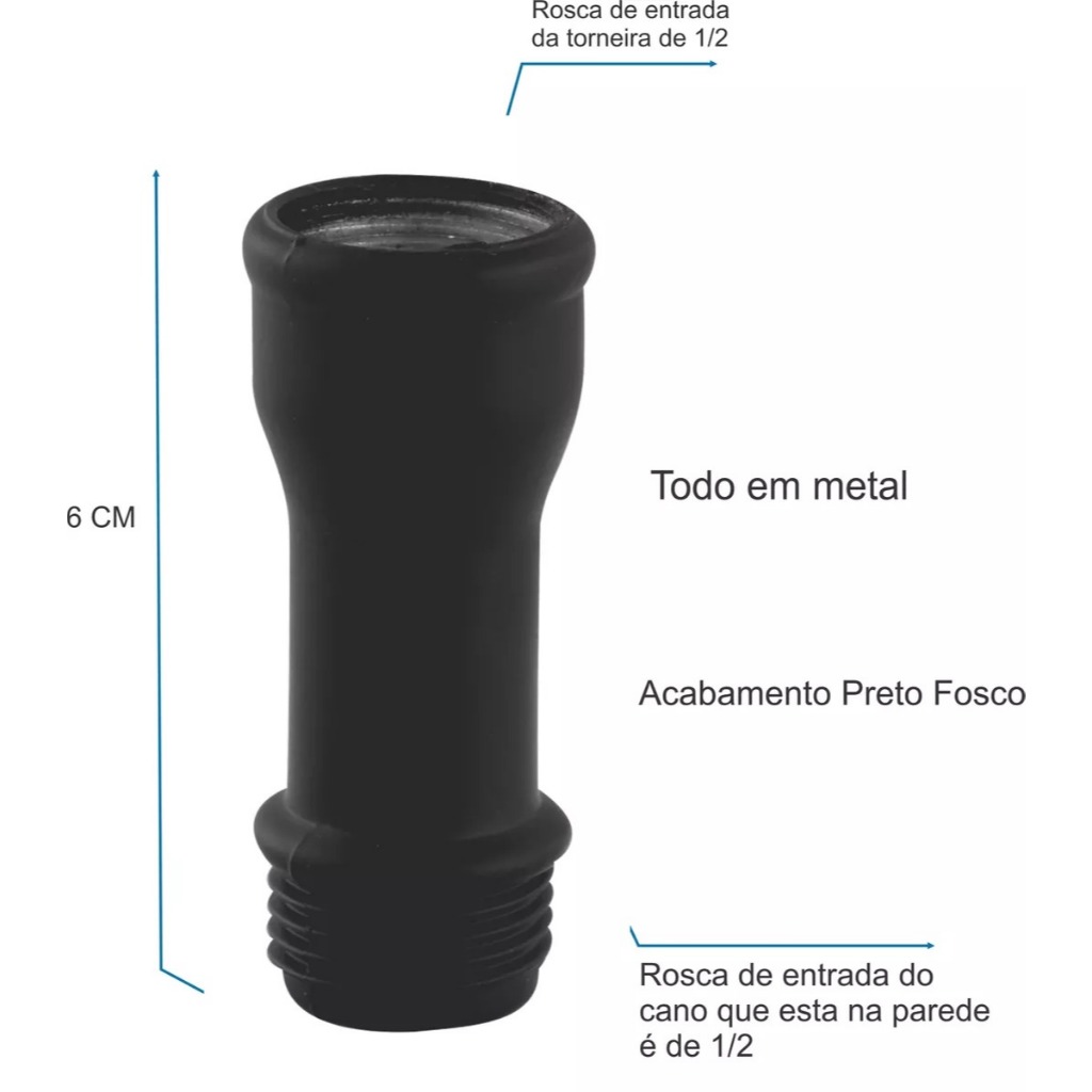 Alongador Prolongador Extensor Metal Para Torneira 1/2 6cm