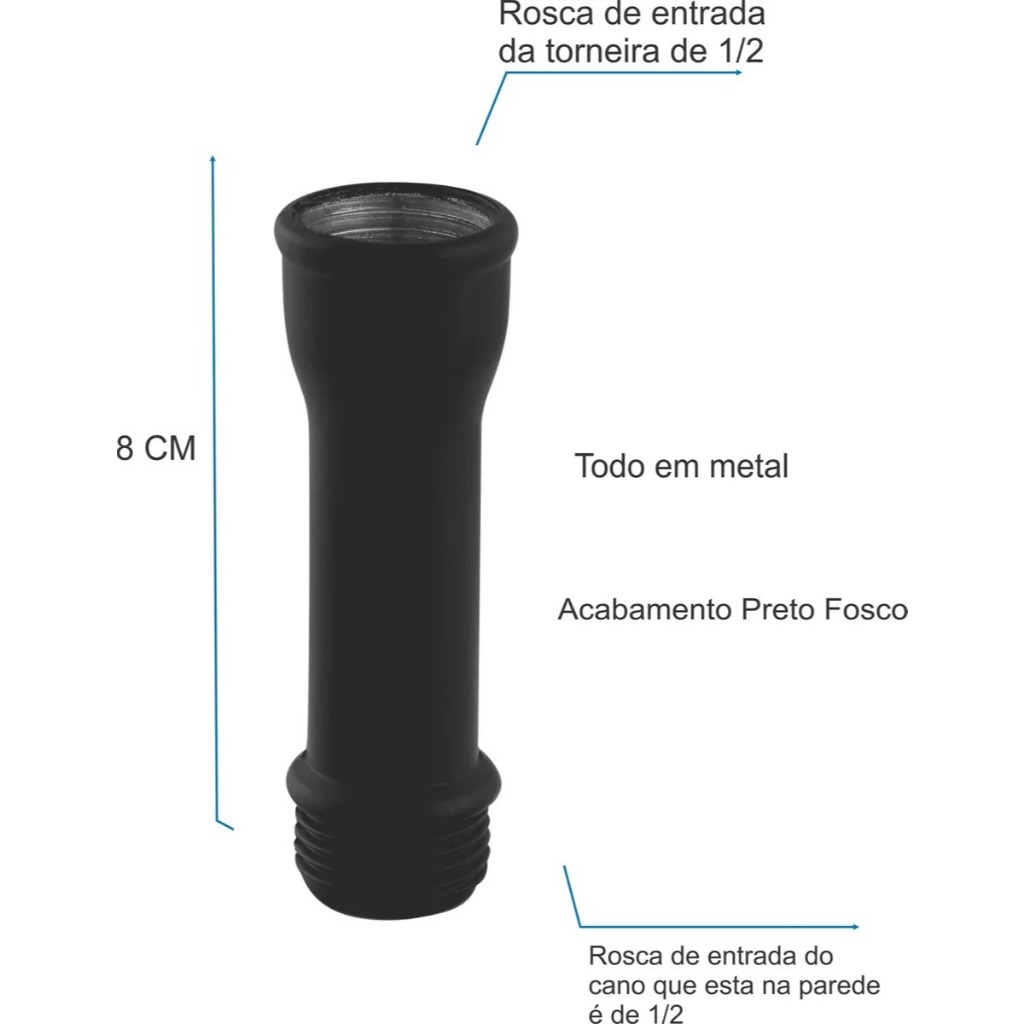 Alongador Prolongador Extensor Metal Para Torneira 1/2 8cm — imagem 2 de 2