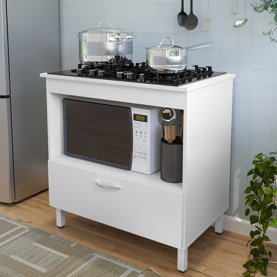 Imagem Balcão Cooktop F Balcão de cozinha compacto para cooktop 4 ou 5 bocas com 1 porta e nicho para forno