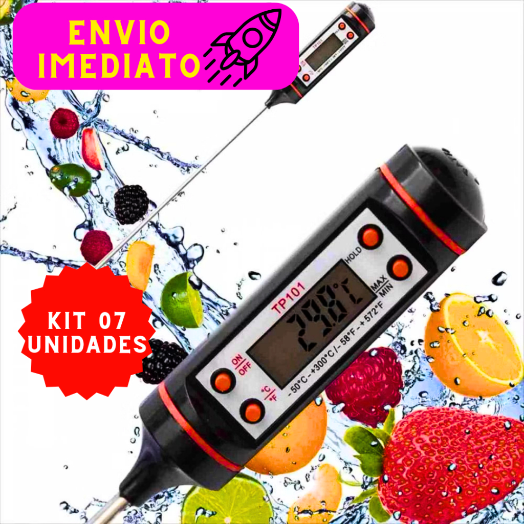 Kit 07 Termômetro Culinário Digital Eletrônico Espeto Hidrômetro Prático Para Cozinha de Qualidade